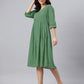 Janasya Bright Cotton Solid Gathered Dress | Swadesiicart