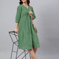 Janasya Bright Cotton Solid Gathered Dress | Swadesiicart