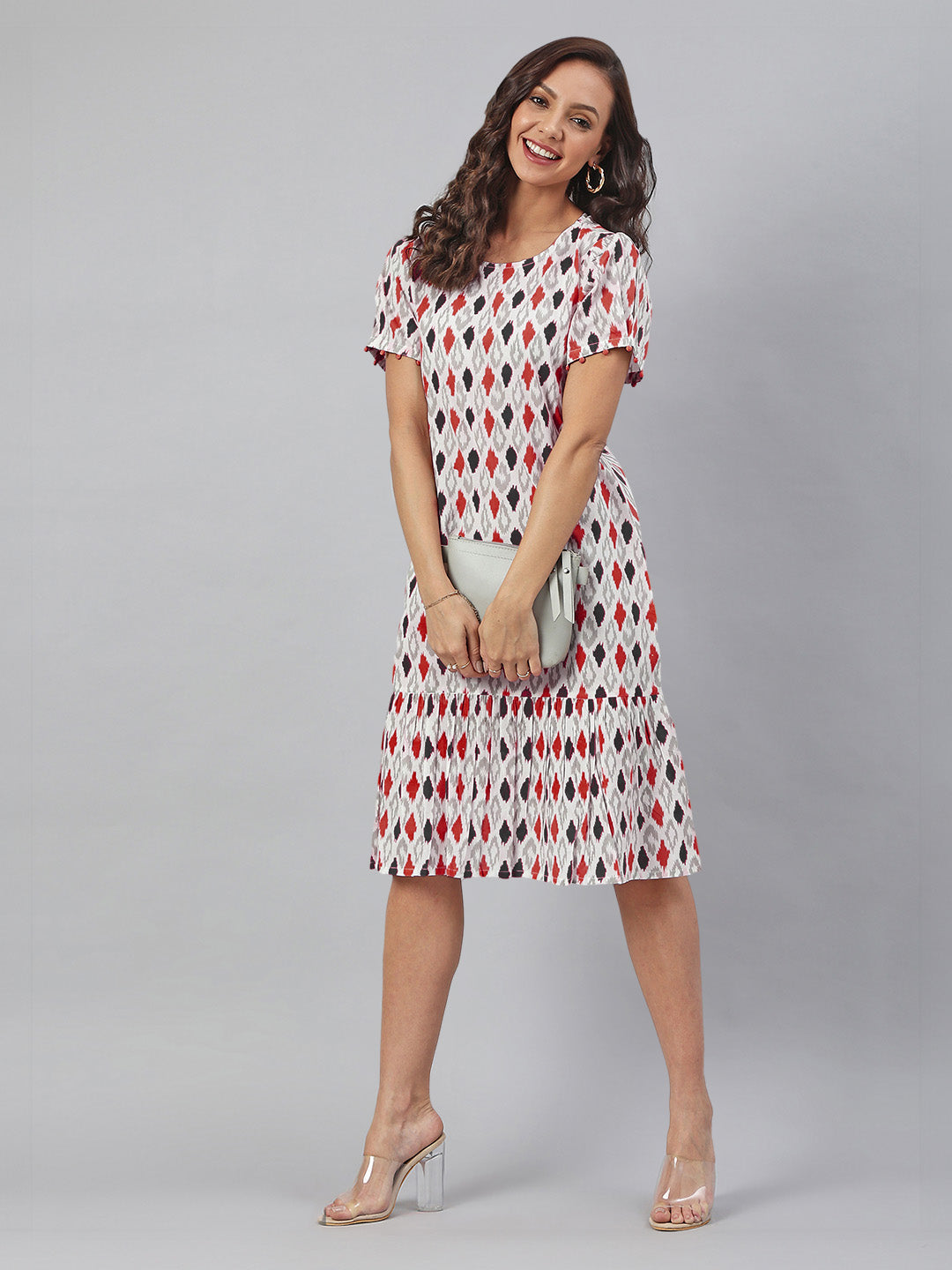 Janasya Bright Cotton Ikkat A-Line Dress | Swadesiicart