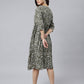 Janasya Dark Cotton Floral Angrakha Dress | Swadesiicart