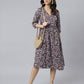 Janasya Dark Cotton Floral Angrakha Dress | Swadesiicart