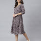 Janasya Dark Cotton Floral Angrakha Dress | Swadesiicart