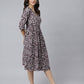 Janasya Dark Cotton Floral Angrakha Dress | Swadesiicart