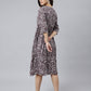 Janasya Dark Cotton Floral Angrakha Dress | Swadesiicart