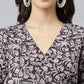 Janasya Dark Cotton Floral Angrakha Dress | Swadesiicart