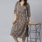 Janasya Dark Cotton Floral Angrakha Dress | Swadesiicart