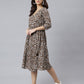 Janasya Dark Cotton Floral Angrakha Dress | Swadesiicart