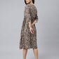Janasya Dark Cotton Floral Angrakha Dress | Swadesiicart