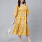Janasya Bright Cotton Floral Tiered Dress | Swadesiicart