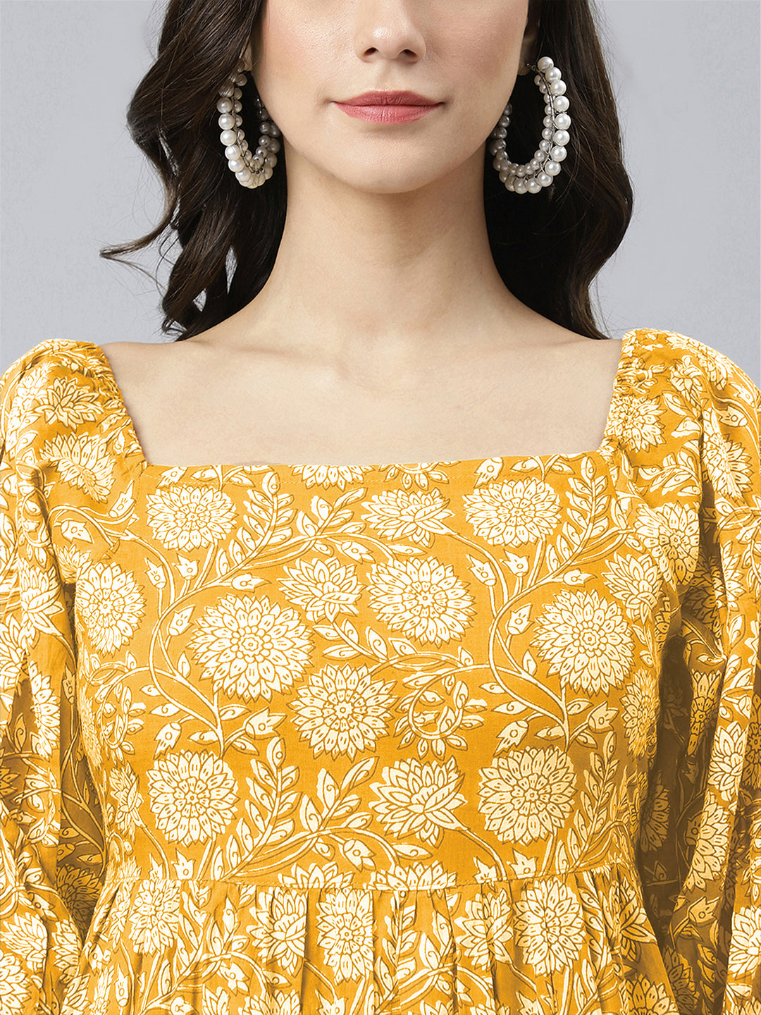 Janasya Bright Cotton Floral Tiered Dress | Swadesiicart