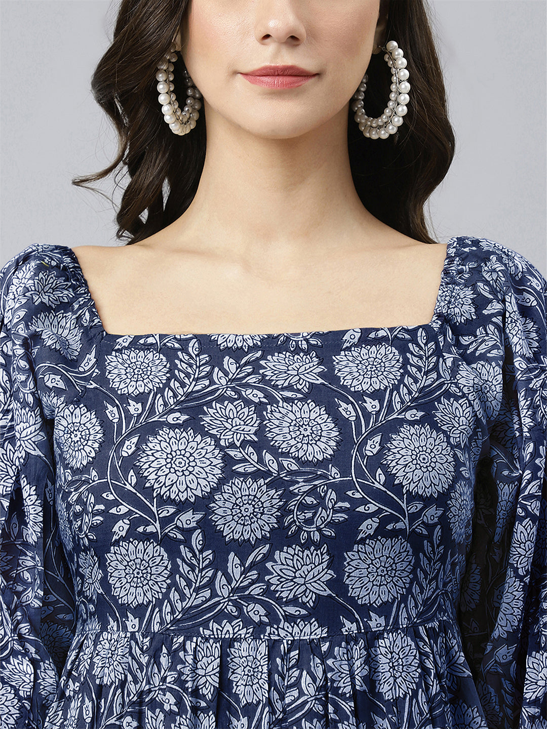 Janasya Bright Cotton Floral Tiered Dress | Swadesiicart