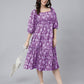 Janasya Bright Cotton Floral Tiered Dress | Swadesiicart