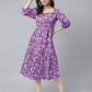 Janasya Bright Cotton Floral Tiered Dress | Swadesiicart