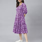 Janasya Bright Cotton Floral Tiered Dress | Swadesiicart