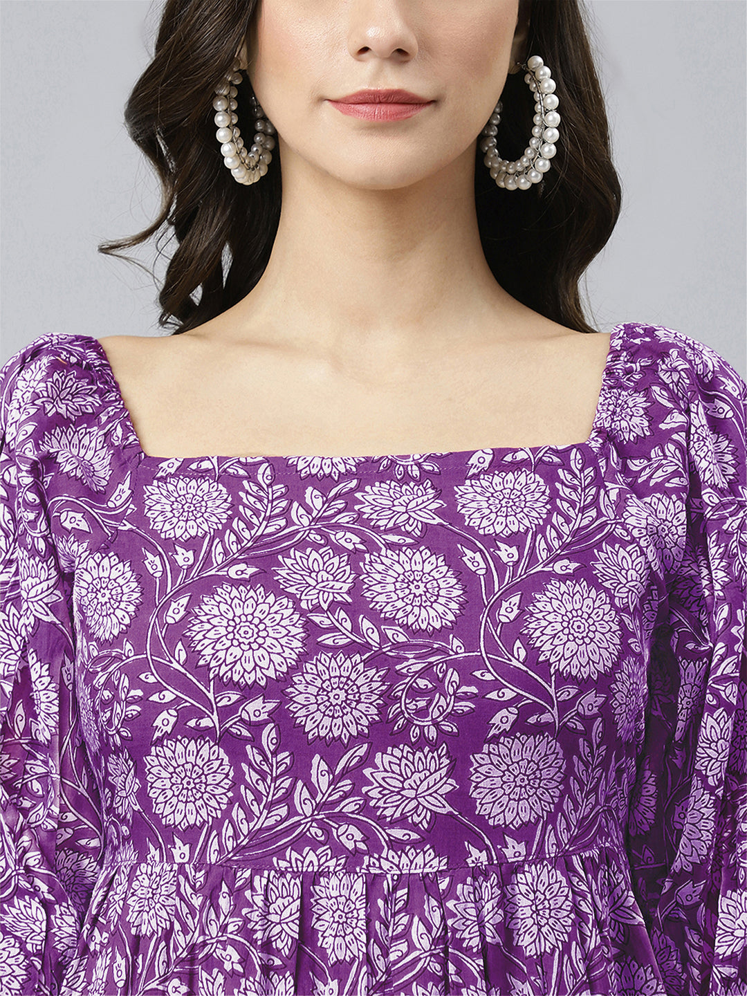 Janasya Bright Cotton Floral Tiered Dress | Swadesiicart