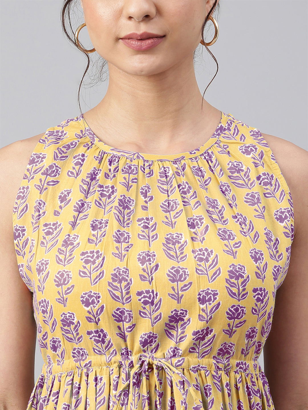 Janasya Bright Cotton Floral Tiered Dress | Swadesiicart