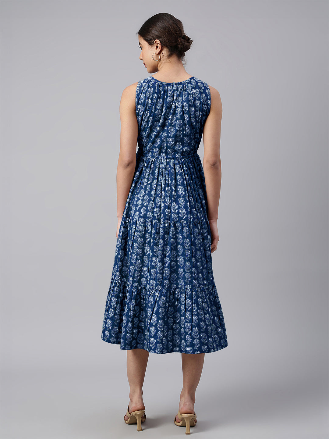 Janasya Bright Cotton Floral Tiered Dress | Swadesiicart