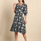 Janasya Dark Cotton Floral A-Line Dress | Swadesiicart