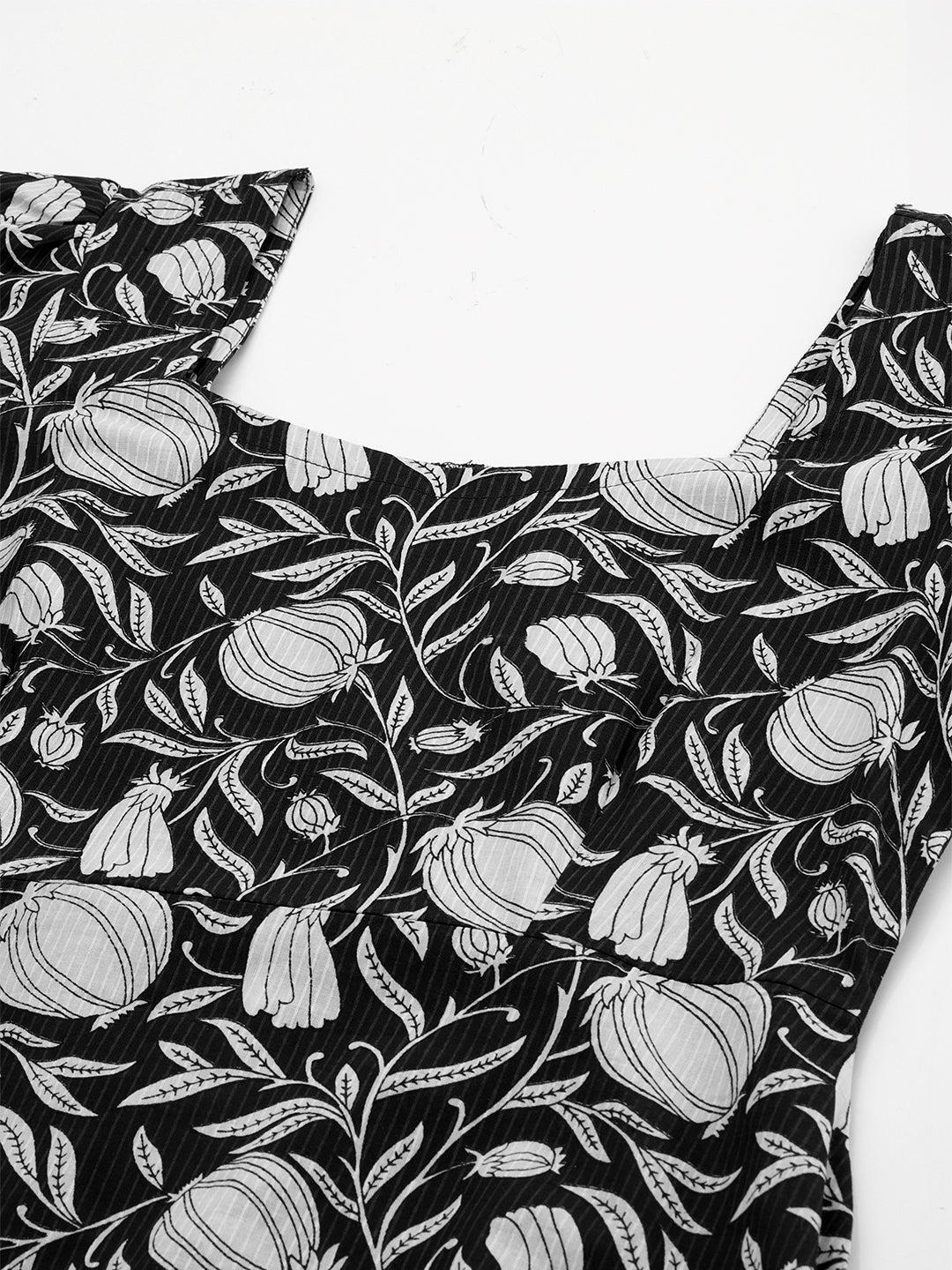 Janasya Dark Cotton Floral A-Line Dress | Swadesiicart