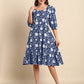 Janasya Dark Cotton Floral A-Line Dress | Swadesiicart