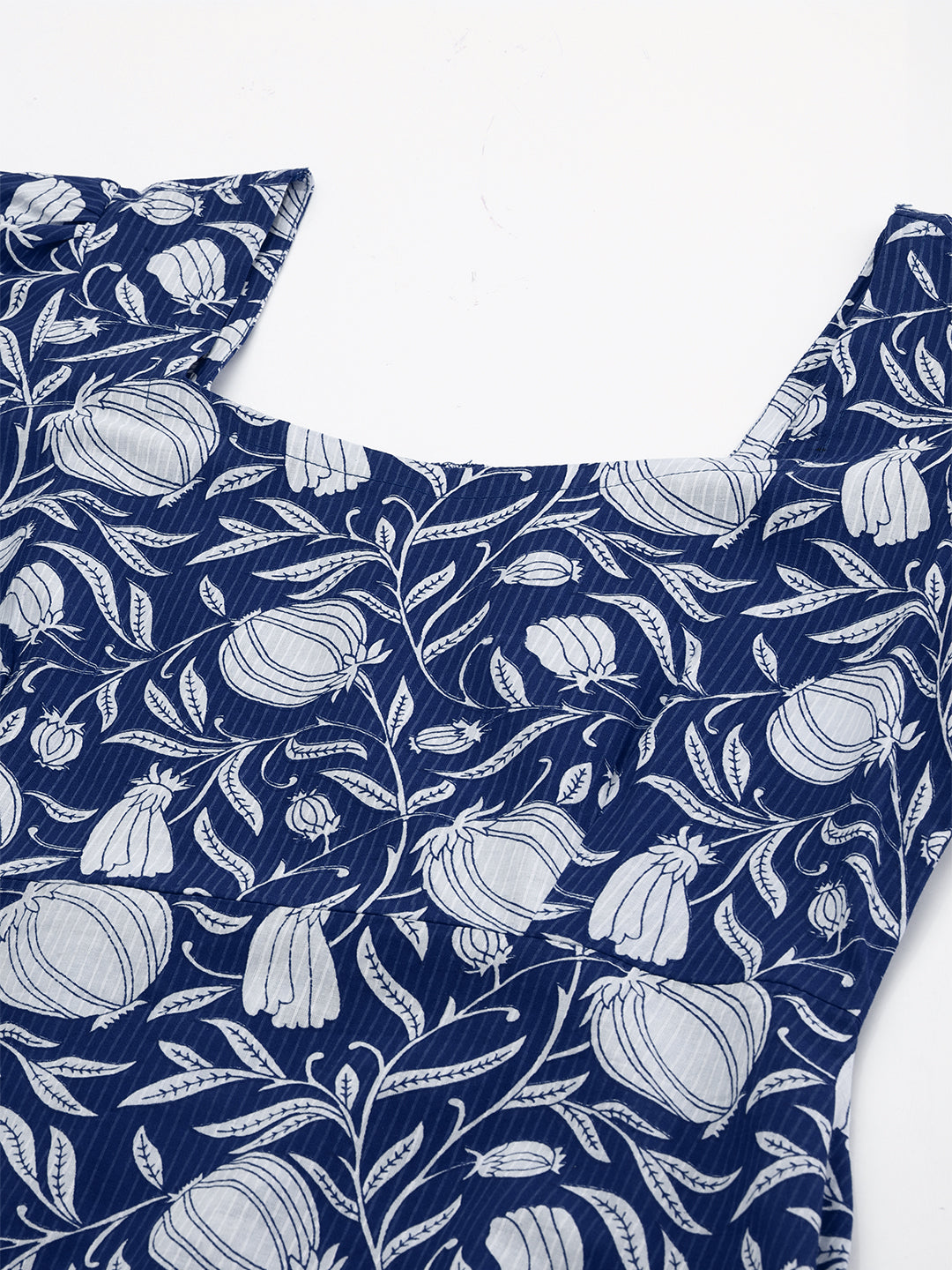 Janasya Dark Cotton Floral A-Line Dress | Swadesiicart