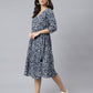 Janasya Dark Cotton Floral Angrakha Dress | Swadesiicart