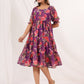 Janasya Bright Georgette Floral Tiered Dress | Swadesiicart