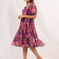 Janasya Bright Georgette Floral Tiered Dress | Swadesiicart