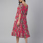 Janasya Bright Georgette Floral Tiered Dress | Swadesiicart