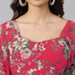 Janasya Bright Georgette Floral Tiered Dress | Swadesiicart