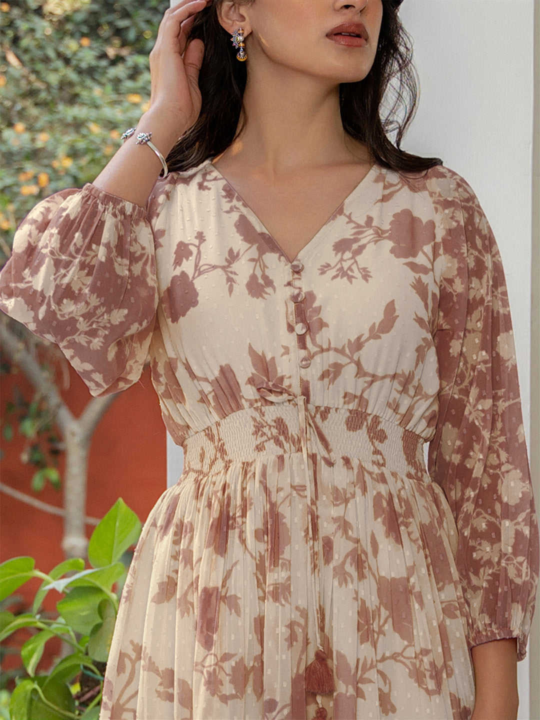 Janasya Dark Georgette Floral A-Line Dress | Swadesiicart