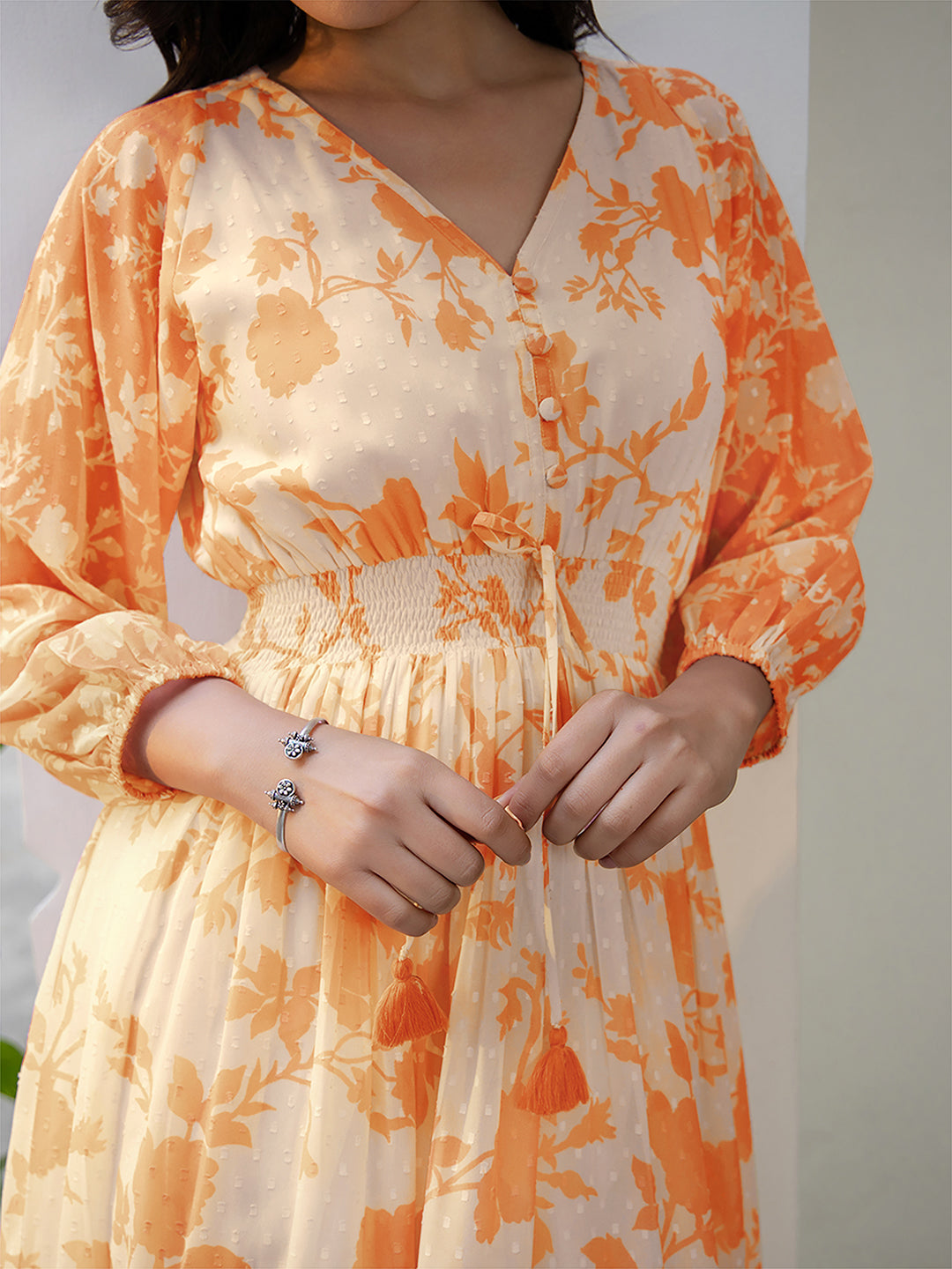 Janasya Bright Georgette Floral Fit & Flare Dress | Swadesiicart