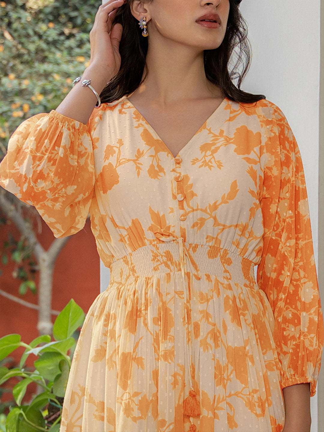 Janasya Bright Georgette Floral Fit & Flare Dress | Swadesiicart