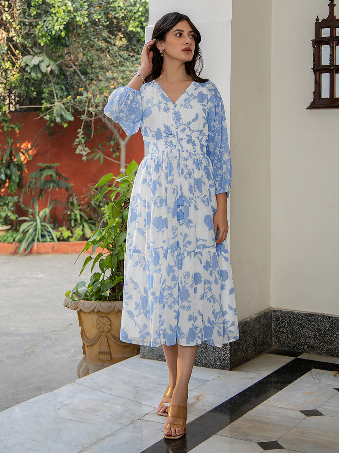 Janasya Light Georgette Floral Fit & Flare Dress | Swadesiicart