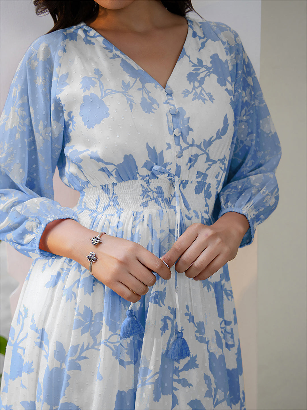 Janasya Light Georgette Floral Fit & Flare Dress | Swadesiicart