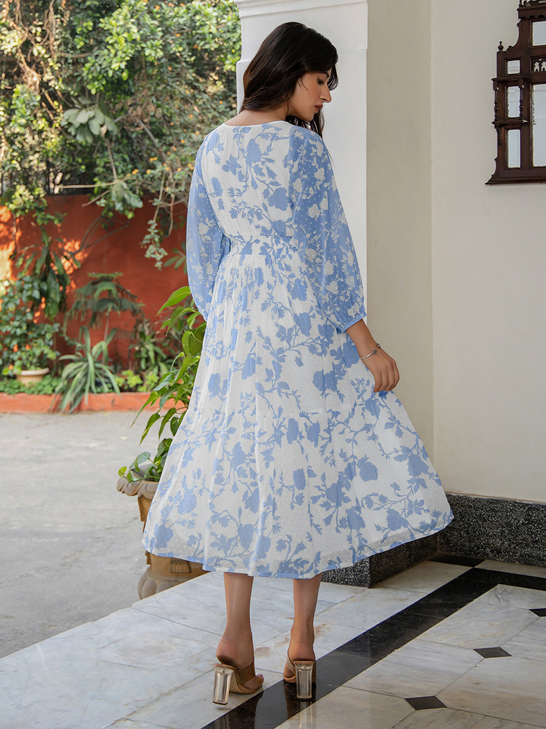 Janasya Light Georgette Floral Fit & Flare Dress | Swadesiicart