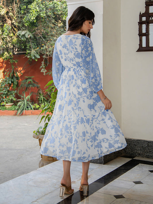 Janasya Light Georgette Floral Fit & Flare Dress | Swadesiicart
