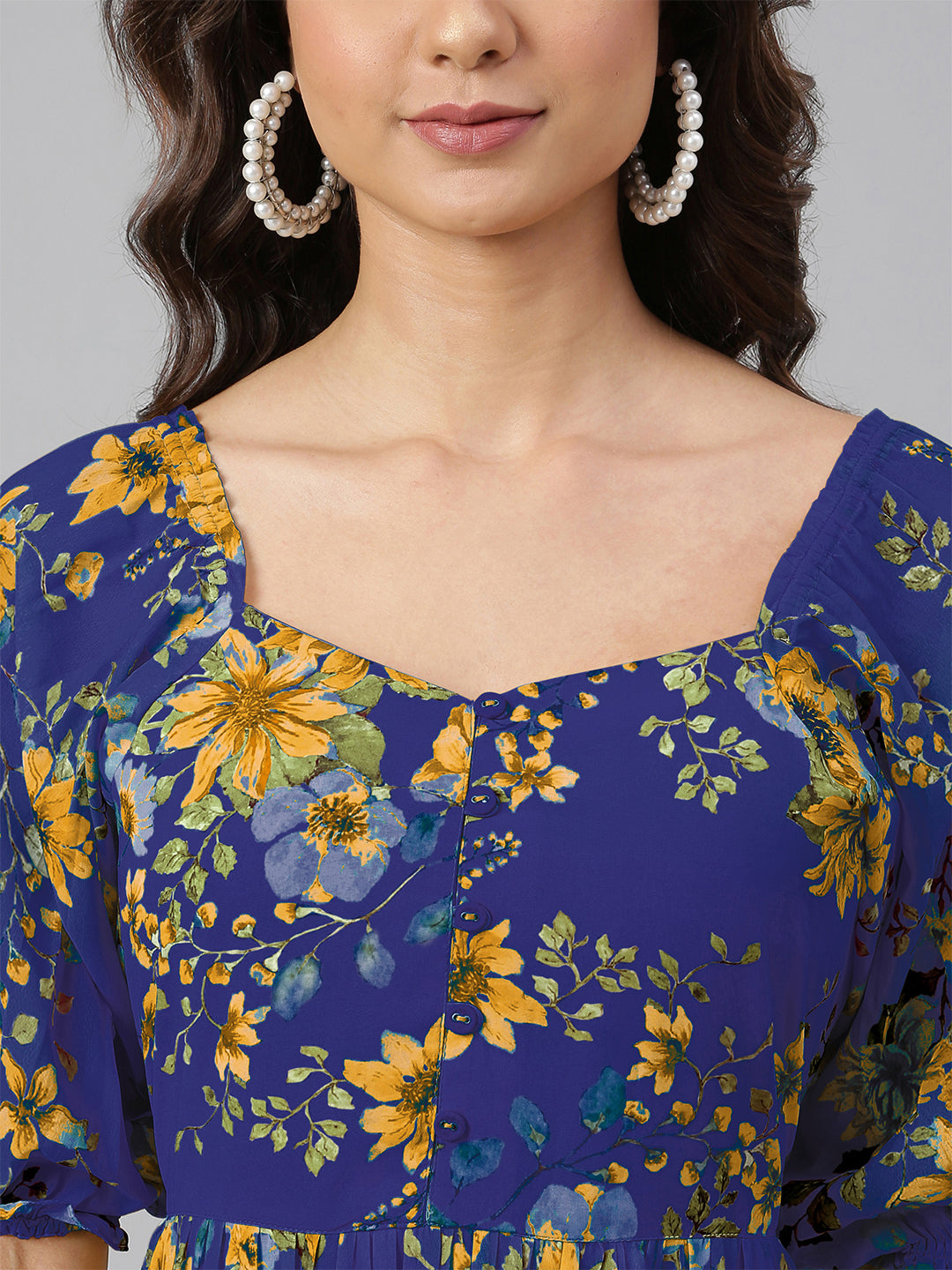Janasya Bright Georgette Floral Tiered Dress | Swadesiicart