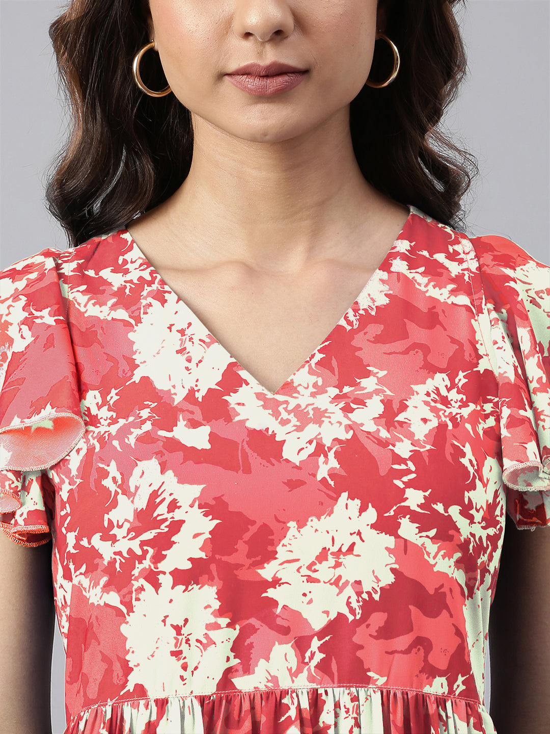 Janasya Dark Georgette Abstract Tiered Dress | Swadesiicart