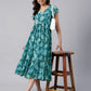 Janasya Dark Georgette Floral Tiered Dress | Swadesiicart