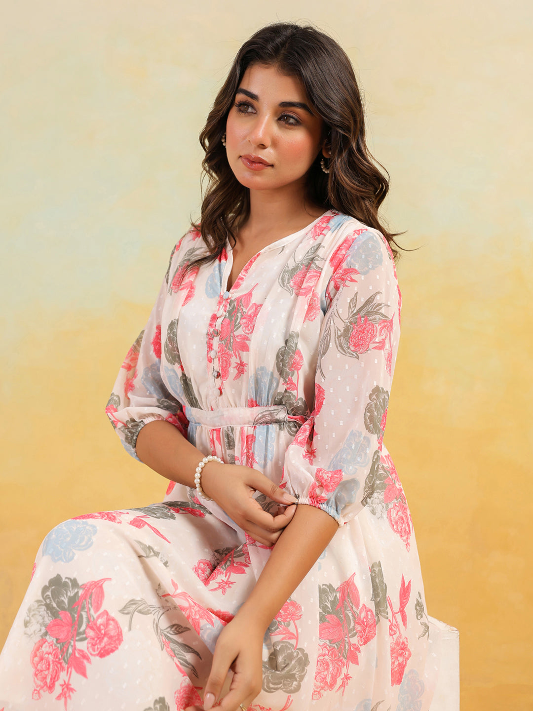 Janasya Light Georgette Floral Flared Dress | Swadesiicart