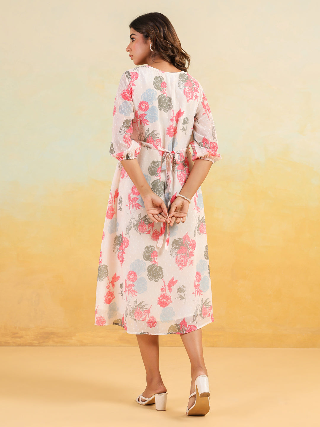 Janasya Light Georgette Floral Flared Dress | Swadesiicart