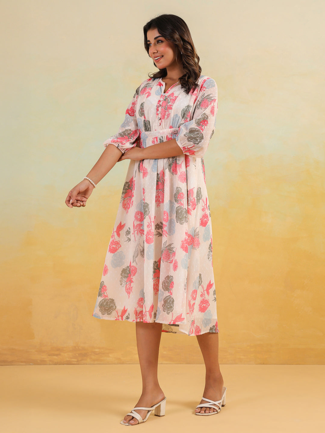Janasya Light Georgette Floral Flared Dress | Swadesiicart