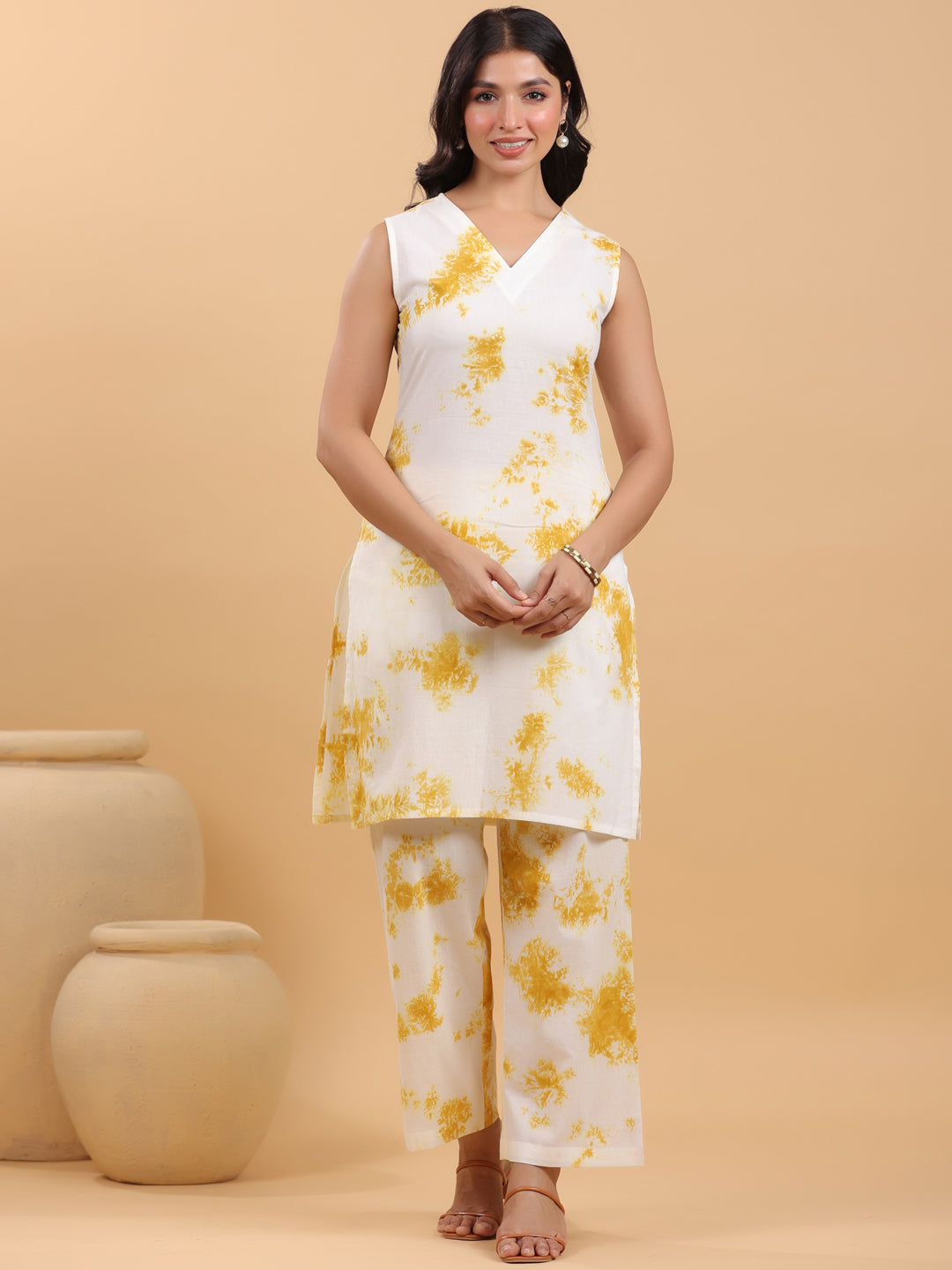 Janasya Bright Cotton Tie & dye Straight Kurta Set | Swadesiicart