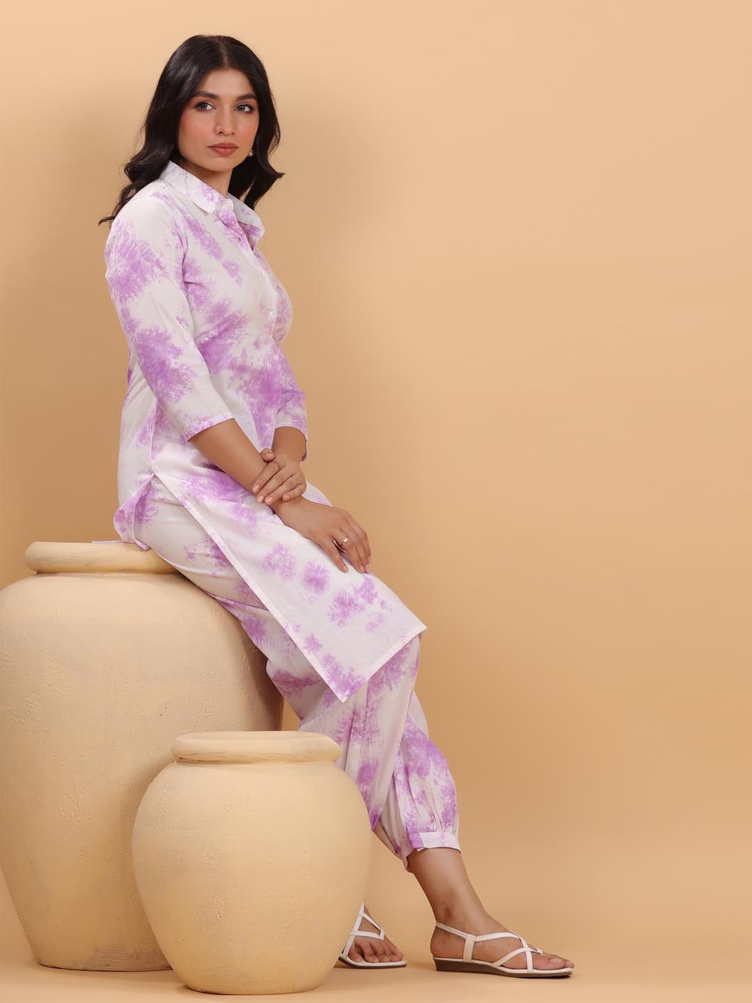 Janasya Bright Cotton Tie & dye Straight Kurta Set | Swadesiicart