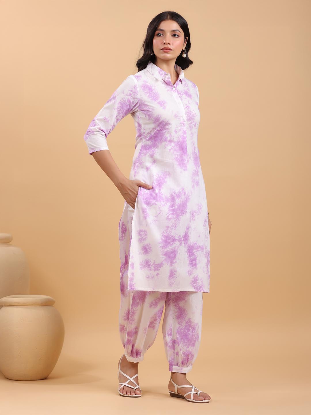 Janasya Bright Cotton Tie & dye Straight Kurta Set | Swadesiicart