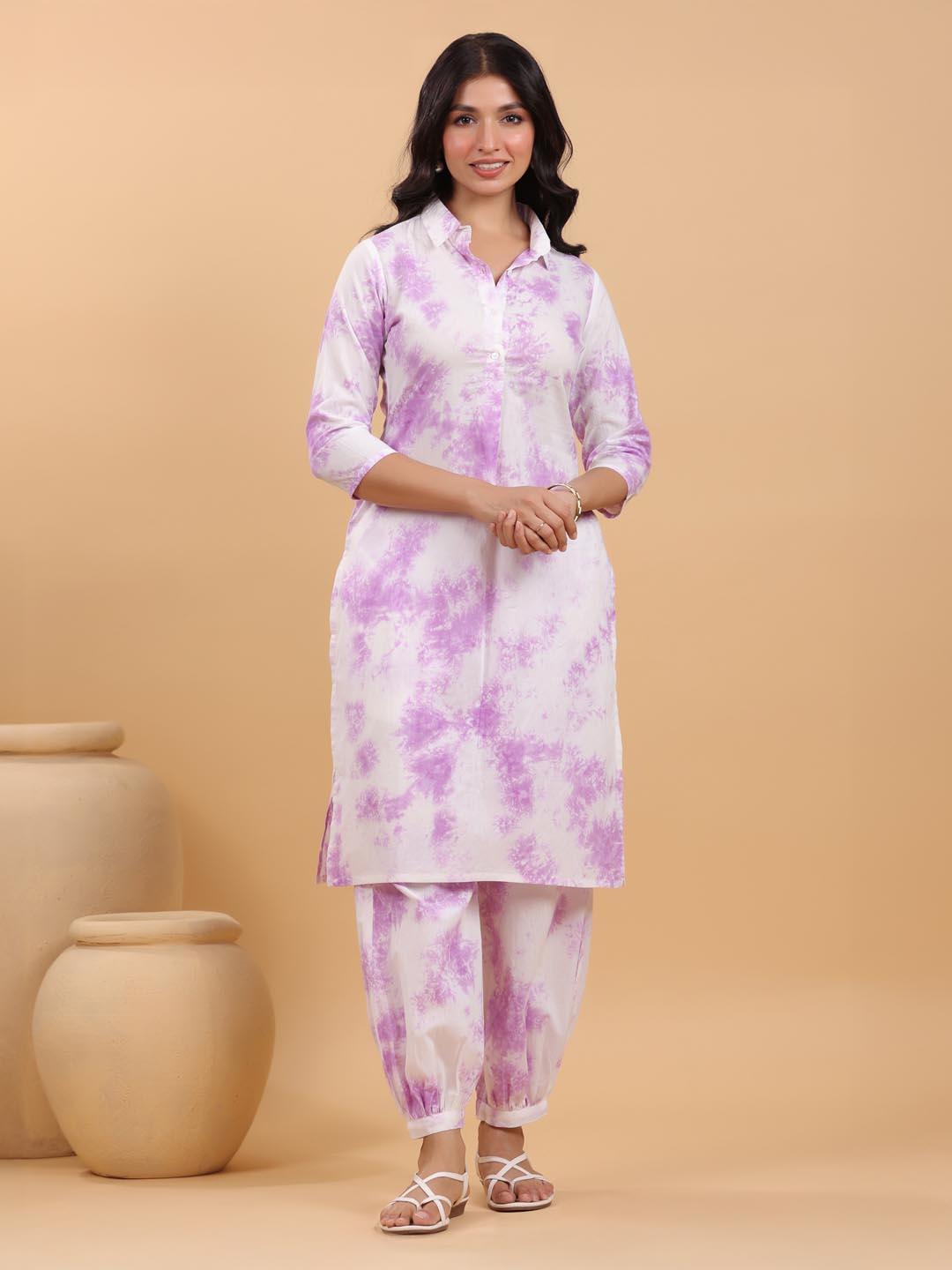 Janasya Bright Cotton Tie & dye Straight Kurta Set | Swadesiicart