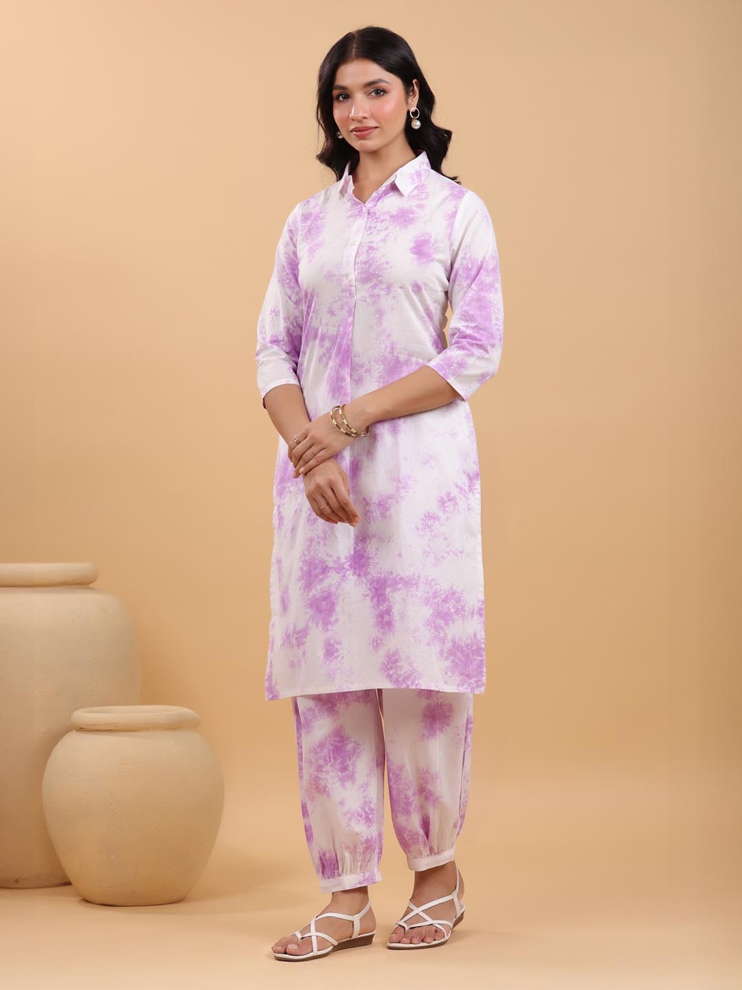 Janasya Bright Cotton Tie & dye Straight Kurta Set | Swadesiicart