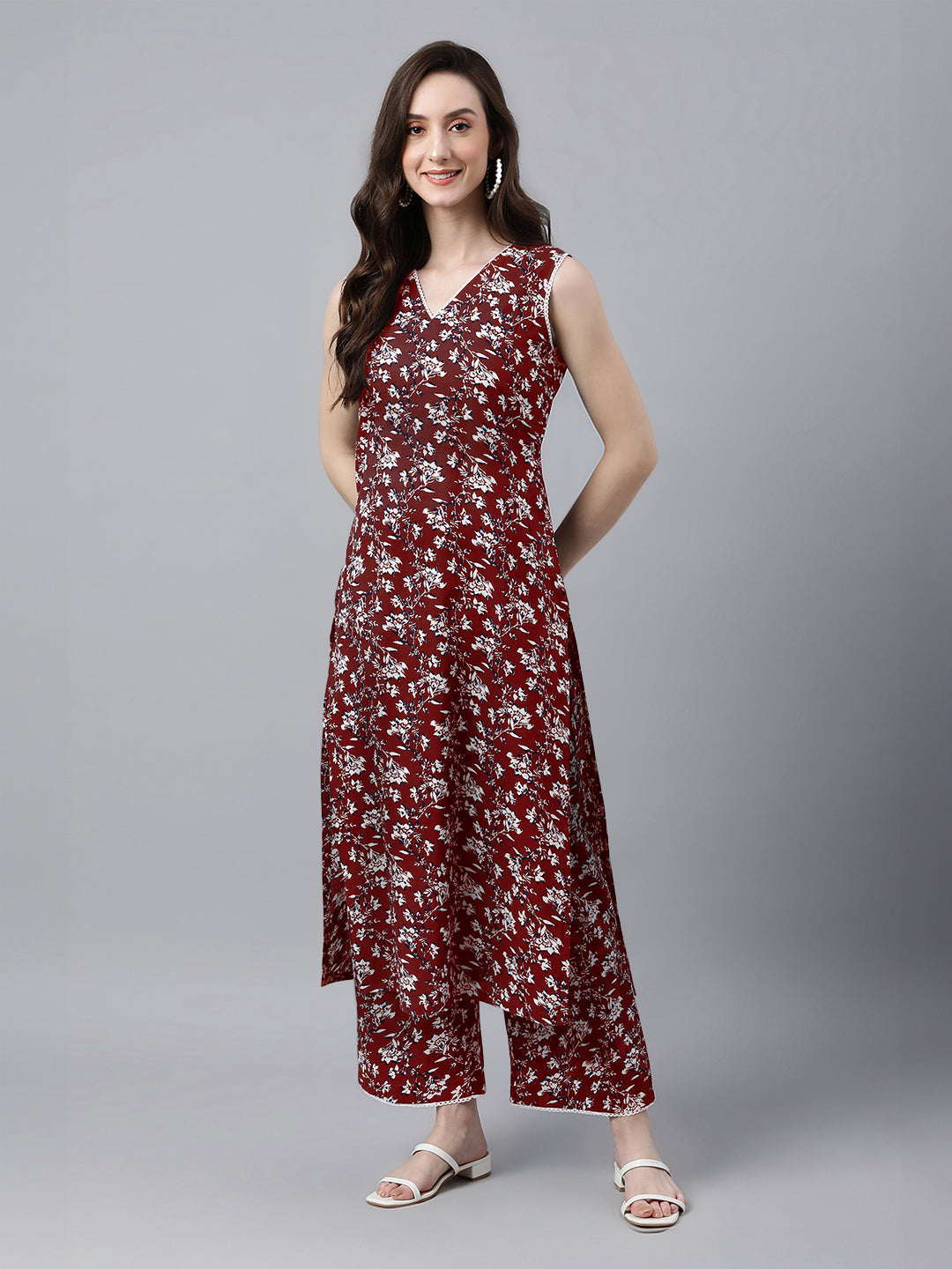 Janasya Bright Cotton Floral A-Line Kurta Set | Swadesiicart