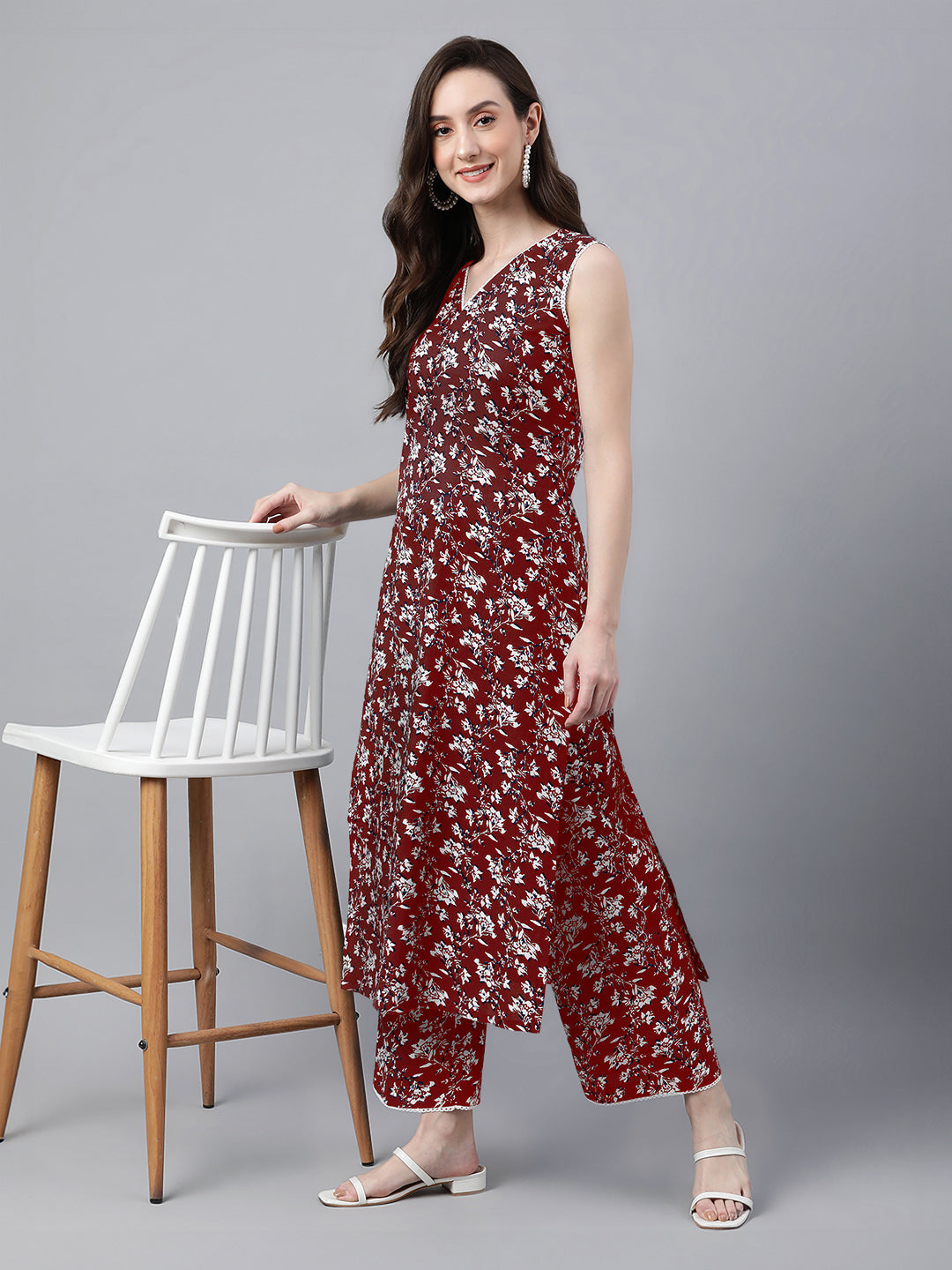 Janasya Bright Cotton Floral A-Line Kurta Set | Swadesiicart